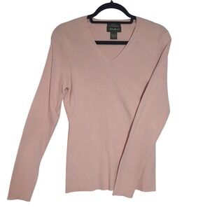 Eddie Bauer‎ Pink Ribbed V-Neck Sweater Pima Cotton Blend Tall Large Pullover